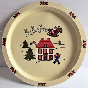 Vintage Christmas Tin Serving Tray Sabre Canada Santa Sleigh
